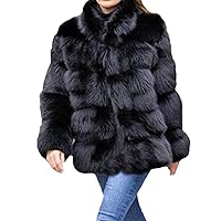 Lisa Colly Women's Winter Parka Coat Warm Faux Fox Fur Overcoat Slim Long Sleeve Faux Fur Coat Jacket Outwear