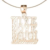 Saying Necklace | 14K Rose Gold Live Love Laugh Saying Pendant with 18