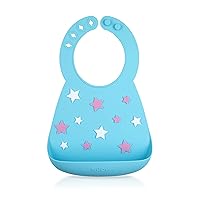 Nuby 3D Soft Silicone Baby Bib with Scoop - Silicone Bib for Toddlers and Babies 6+ Months - Stars