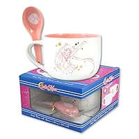 JUST FUNKY Sailor Moon 12 Oz Ceramic Ramen Soup Bowl Mug with Spoon - Kawaii Bunnie Pattern, Great for Sailor Scouts, Usagi, Chibi Moon, Saturn, Pluto, Jupiter