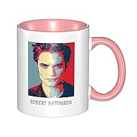 Robert Pattinson Coffee Mug 11 Oz Ceramic Tea Cup With Handle For Office Home Gift Men Women Pink
