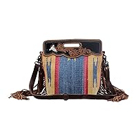 Western Leather Crossbody Bag for Women - Upcycled Canvas Shoulder Bag with Tassels
