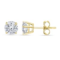 0.25 To 3.00 Carats Lab Grown Round Solitaire Diamond Push Back Stud Earrings In 14K Yellow Gold (E-F Color, VS1-VS2 Eye Clean Clarity)