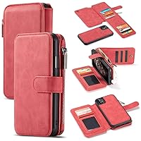 Magnetic Leather Wallet Case for iPhone 13 12 11 Pro XS Max XR X SE 2020 8 7 6 6S Plus 5 5S Purse Card,red,for iPhone SE 2020