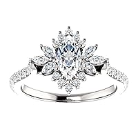 3.20 Carat Marquise Moissanite Engagement Ring Wedding Eternity Band Vintage Solitaire Halo Setting Silver Jewelry Anniversary Promise Vintage Ring Gift for Her