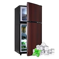 Compact Refrigerator, Small Fridge with Double Door, 3.5 Cu.Ft Apartment Size Refrigerator with 7 Level Adjustable Thermostat Control Perfect for Kitchen Dorm Apartment Office Wood