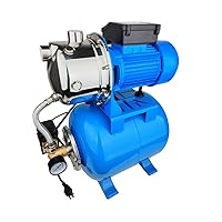 1.6Hp SS Shallow Well Pump with Pressure Tank 110V Surface Jet Pump Water Transfer 48m 15GPM Automatic Pressure Booster Pump for Home Garden Sprinkler System Lawn Farm Draining Irrigation Pump