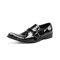 Men's Leather Shoes, Loafers Cowhide Shoes Large Size Buckle Low Top Pointed Toe Slip-Ons Breathable Comfortable Casual Trend Shoes