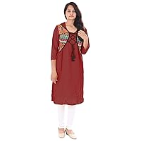 Indian Solid Maroon Color Women Top tunic Long Kurti Embroidered Jacket Fashion Plus Size