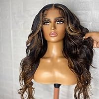 Highlight Ombre 13x6 Lace Front Wig Human Hair Pre Plucked 1B/4/30 Colored Honey Brown Body Wave Human Hair Wigs 150% Density HD Transparent Natural Hairline Lace Frontal Wigs 18Inch