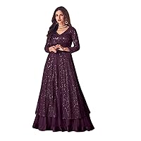 Indian Front Cut Sequin wedding Georgette Skirt Anarkali Long Muslim covered Dress 7008