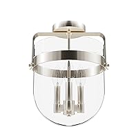 Hunter - Karloff 3-Light Brushed Nickel, Medium Size Flush Mount Light, Dimmable, Casual Style, Urn Shaped, for Bedrooms, Kitchens, Dining, Living Rooms - 19836