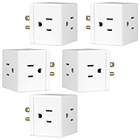 3-Outlet Extender, 5 Pack, Grounded Wall Tap, Adapter Spaced, 3-Prong, Multiple Plug, Power Splitter, Cruise Essentials, Use for Home Office School Dorm, UL Listed, White, 41870