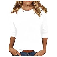 Spring Tops for Women 2024 3/4 Sleeve Tops for Women Womens Tunic Tops 3/4 Length Sleeve Shirts for Women 2024 Spring Blouses Crewneck Funny Cute Print Shirts Loose Fit Blouses 32-White Small