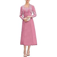 Mother of The Bride Dresses for Wedding Long with Jacket Lace Formal Evening Gown Long Sleeve Chiffon Wedding Guest Dresses