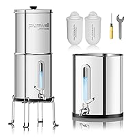 Purewell Upgraded 9-Stage Gravity Water Filter System with Water Level Window, 0.01μm Ultra-Filtration Countertop System with 2 Filters and Stand, Reduce Fluoride & Chlorine, 2.25G, PW-FH-CF