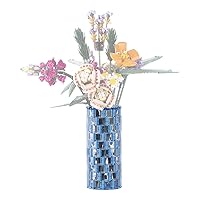 MOOXI-MOC Transparent Blue Vase Building Set,Compatible with Lego Flower Bouquet 10280,DIY Creative Building Blocks Display Arrangement Household Decorative Toys(340pcs)