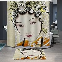 Classical Beauty Shower Curtain Girl Raining Umbrella Pattern Bathroom Decor 3D Chinese Backdrop Fabric Waterproof Bath Curtains (Color : C, Size : 180x180cm)
