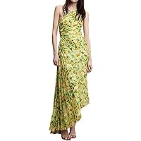Women Square Collar Bustier Long Dress Boho Floral Sleeveless Slit A Line Corset Maxi Dress Low Cut Sundress
