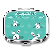 Pill Box Rabbit Happy Easter Bunny Square-Shaped Medicine Tablet Case Portable Pillbox Vitamin Container Organizer Pills Holder with 3 Compartments