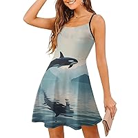 Killer Whale Orca Women's Mini Dress Sleeveless Sundress Casual Tank Dress Beach Dress
