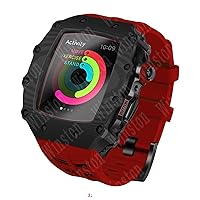 Luxury Carbon Fibre Case for Apple Watch Band Series 8 45mm 44mm Carbon Fiber Cover Silicone Band for IWatch Series 8 7 6 5 4 Accessories (Color : Red, Size : 45mm for 7)