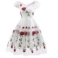 Women 1950s Vintage Rose Flower Audrey Hepburn Dresses Rockabilly Wedding Cocktail Tea Party Homecoming Swing Gowns