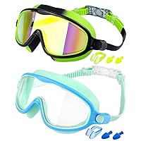 Rantizon Kids Swim Goggles 2 Pack, Wide View Swimming Goggles for Child 3-15, Anti Fog&UV No Leaking Goggles for Boys Girls