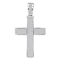 The Diamond Deal 10kt White Gold Mens Round Diamond Roman Cross Religious Charm Pendant 1-3/4 Cttw