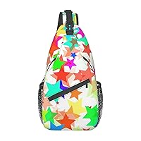 Sling Backpack,Travel Hiking Daypack Colorful Stars Print Rope Crossbody Shoulder Bag
