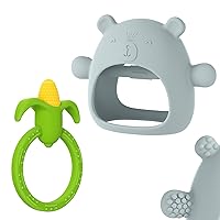 USLAI 2 Pack Baby Teething Toys, Silicone Baby Teether (Morandi Cyan + Green)