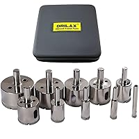 Drilax Diamond Hole Saw Diamond Drill Bits Set Template Guide 1/4 to 2 inches 10 Pcs Diamond Hole Saw Kit Ceramic Porcelain Glass Tiles Quartz Granite Diamond Drill Bits for Porcelain Tile with Case