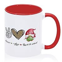 Peace Love Back to School Gnome Travel Mugs Cup Funny Gnome Back To School for Student Kids Girls Boys Double-Sided Printing 11OZ White Best Mom Dad Gifts for Tea Milk Cappuccino Cocktails Red