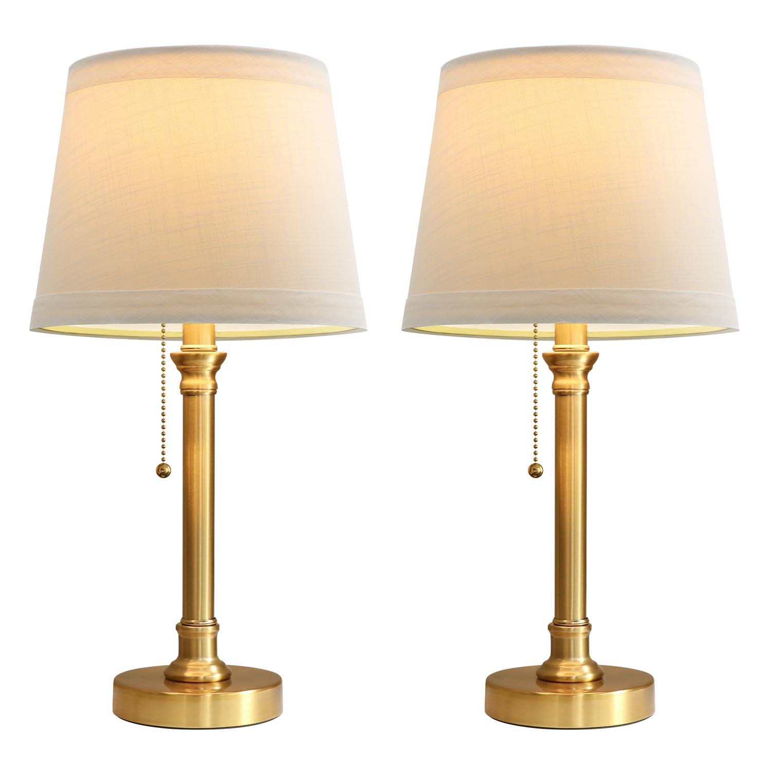 Oneach Modern Gold Brass Table Lamp Set of 2 for Bedroom Living Room 19.75'' Traditional Bedside Desk Nightstand Buffet Candlestick Samll Lamps with White Drum Shade