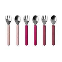 Boon Chow Stainless Steel Toddler Utensils - Includes Baby Spoons and Baby Forks - Toddler Silverware Feeding Supplies - Magenta, Mauve, Pink - 6 Count - 18 Months and Up