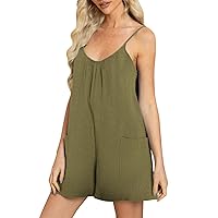 Fashion Rompers for Women Loose Summer Overalls Strappy Jumpsuits with Pockets Solid Comfy Jumper Casual Dungarees
