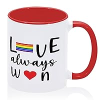 Funny Mug Love Always Win Coffee Tea Mug Colors Homosexual Lesbian Cool Ceramic Mugs Gifts for Mom Adults Mum Cousin 11oz Red