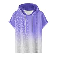 Mens Hooded Tee Shirt Casual Short Sleeve Sweatshirt Lightweight Sweatshirt Casual Gradient Print T-Shirt Active Tops