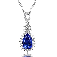 14K White Gold Natural Tanzanite Diamond Pendant Necklaces Engagement Birthday Gift for Women