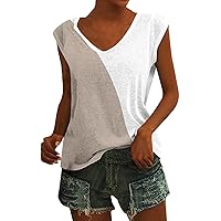 Summer Tops for Women 2024, Cap Sleeve Tank Tops V Neck Print Casual Shirts Loose Fit Basic Blouse