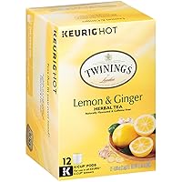 Twinings Tea K-Cups, Lemon & Ginger Tea - Wellness Tea, Naturally Caffeine-Free Herbal Tea K-Cups for Keurig, 12 Count