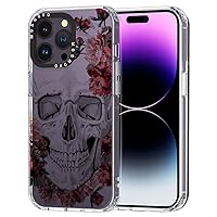 for iPhone 14 Pro Max Case, [Buffertech 6.6 ft Drop Impact] [Anti Peel Off] Clear Shockproof TPU Protective Bumper Phone Cases Cover with Red Flower Skull Design for iPhone 14 Pro Max