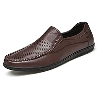 Mens Loafers Flat Heel Lightweight Comfortable Resistant Genuine Leather Round Toe Stitching Details Perforated Option Fashion Slip On