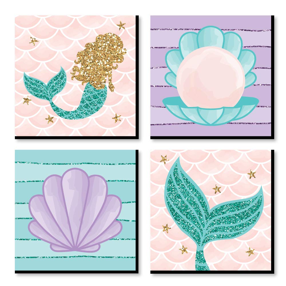 Big Dot of Happiness Let's Be Mermaids - Kids Room, Nursery Decor and Home Decor - 11 x 11 inches Nursery Wall Art - Set of 4 Prints for Baby’s...