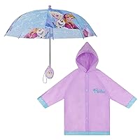 Disney Girls Kids Umbrella and Slicker, Frozen Elsa and Anna Toddler and Little Girl Rain Wear Set, For Ages 2-7