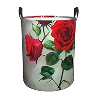 Red Rose Picture Round waterproof laundry basket,foldable storage basket,laundry Hampers with handle,suitable toy storage