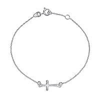 Bling Jewelry Religious Spiritual Minimalist Horizonal Tiny Sideways Cross Bracelet For Women Teens Communion Gift .925 Sterling Silver 7-8 Inch Adjustable