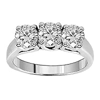 1.00 CT TW GIA Certified 3-Stone Prong Set Diamond Anniversary Ring in 14k White Gold