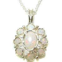 Unusual Luxury Ladies Solid 925 Sterling Silver Natural Opal Pendant Necklace with English Hallmarks