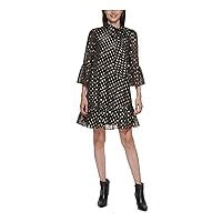 Calvin Klein Dot Dress with Bell Sleeves Black/Gold 2